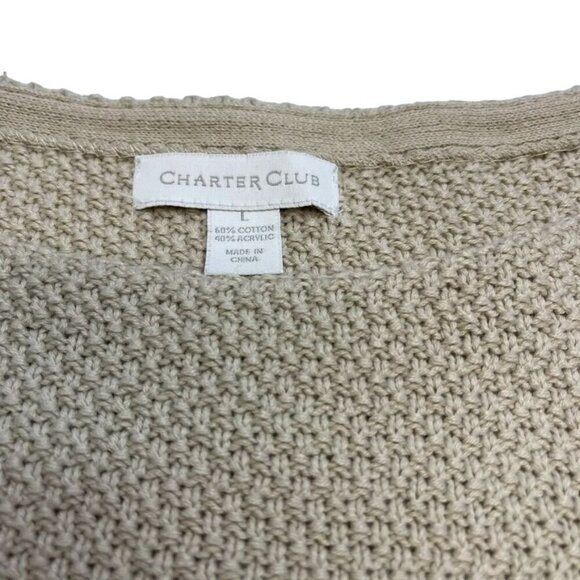 Charter Club Women's Knit Sweater Beige 3/4 Sleeve Size L 60% Cotton 40% Acrylic - Picture 4 of 11